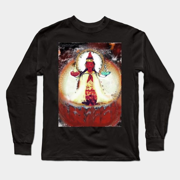 Pandarasavini - White Robed Red Female Buddha of the West Long Sleeve T-Shirt by Visuddhi